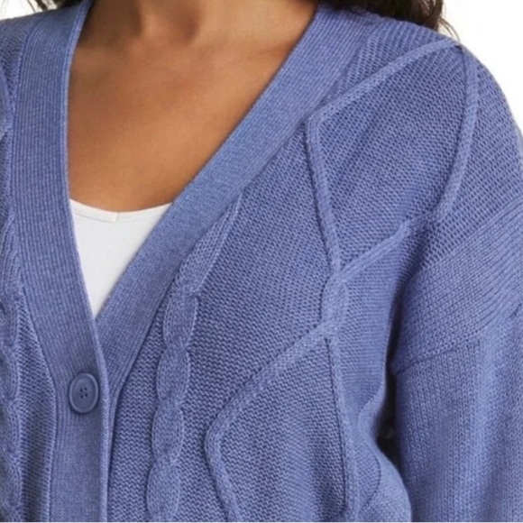 L’AGENCE MICA BELTED CABLE KNIT DUSTY BLUE COTTON CARDIGAN SWEATER SIZE XXL/TTG - Picture 2 of 11